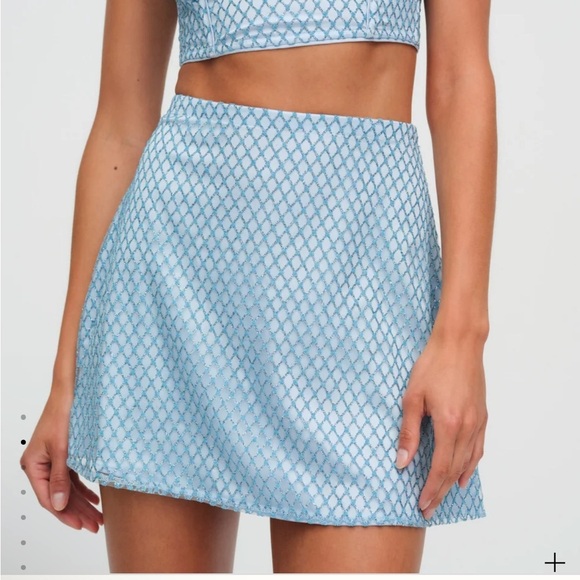 NWT For Love and Lemons Glitter Grid Minitter Grid Mini Skirt Blue Size Large - Picture 3 of 16